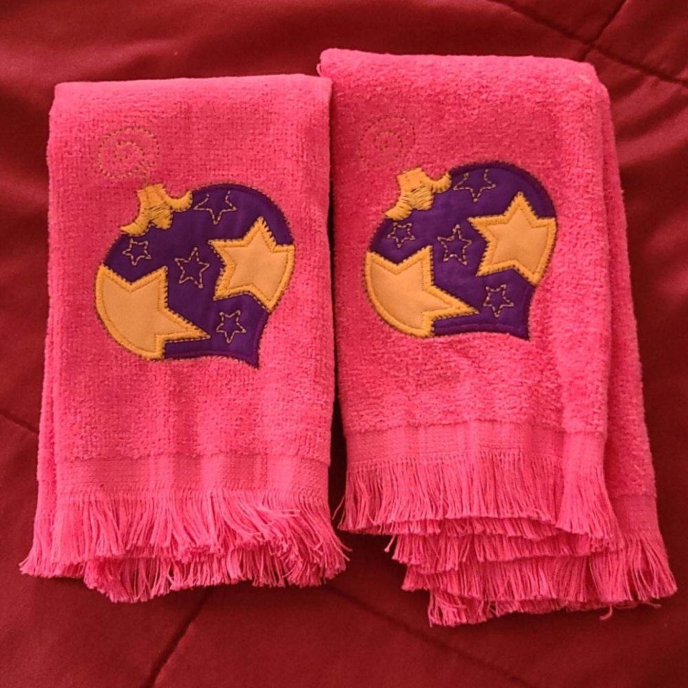 Two Pink Christmas Hand Towels